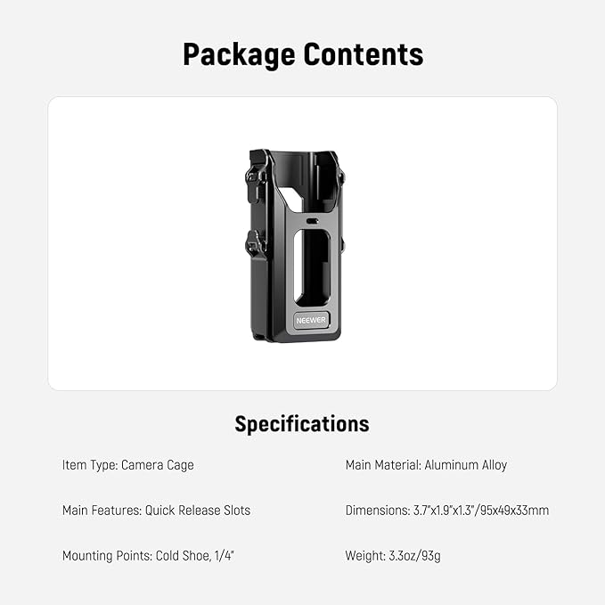 NEEWER Pocket 3 Cage, All in One Aluminum Alloy Protective Video Rig Compatible with DJI Osmo Pocket 3 & Magnetic Mount Accessories, 1/4" Threads Cold Shoe, Slots for Quick Release Side Handle, AC029