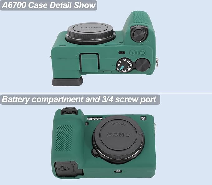 Pocoukate Case for Sony Alpha 6700 Camera, Soft Silicone Protective Cover Skin with A6700 Screen Protector Accessories for Sony Alpha 6700 Camera Silicone Case - Deep-Green