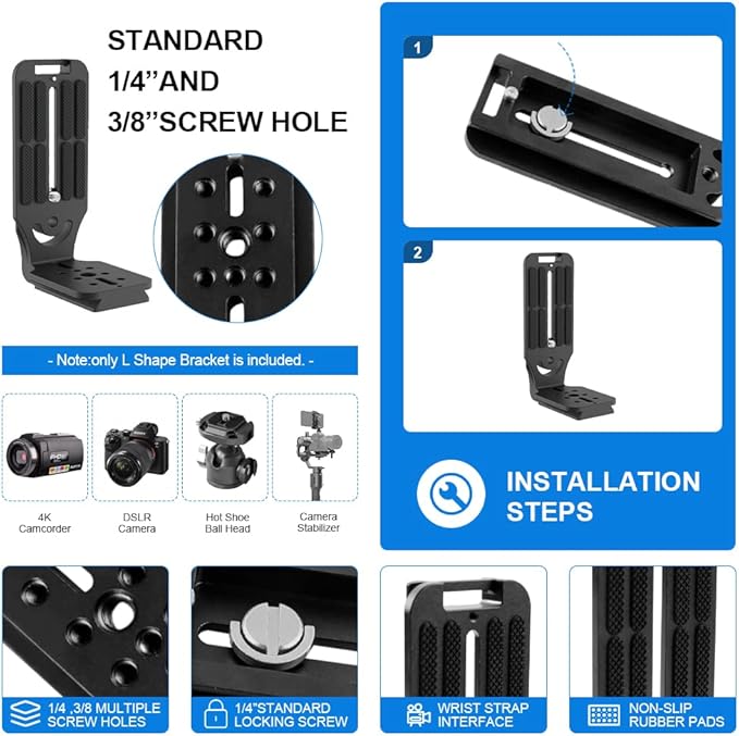 (Real Single One) DSLR Camera L Bracket Quick Release Plate Vertical Horizontal Switching Tripod Compatible with Canon Nikon Sony DJI Ronin Zhiyun Stabilizer Tripod Monopod Can't fit Manfrotto