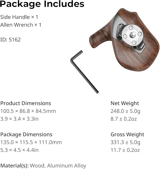 SMALLRIG Rotating Left-Side Wooden Handle for ARRI Rosette, Load Capacity to 15kg / 33lbs, Flexible Position Adjustment, Ergonomic Design & Anti-Slip Design