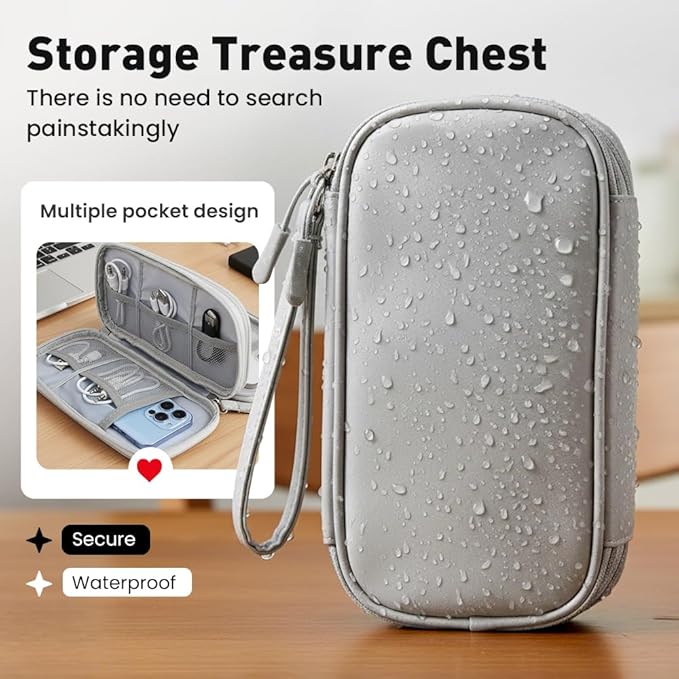Travel Cable Organizer Pouch, 2026 Updated Cord Organizer Box, Double Layers Electronics Cable Organizer Box, All in One Cable Organizer Bag for Cable, Cord, Charger, Adapter, SD Card (Gray)