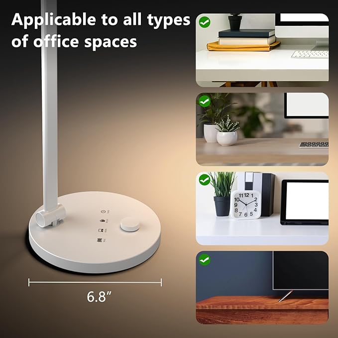 LED Desk Lamp for Home Office, Eye-Caring Modern Desk Light, 3 Color Temperature 10 Brightness Computer Light, Dimmable Desk Light with Memory & Timer Func, Metal Swing Arm Table Lamp (White)