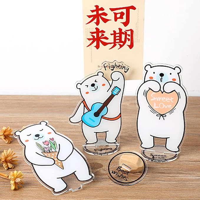 Set of 3 White Bear Polaroid Photo Holder, Table Picture Display Clip Stand for Picture Memo Cards Paper Note Postcards Place Card Display, Home Office Desk Ornaments