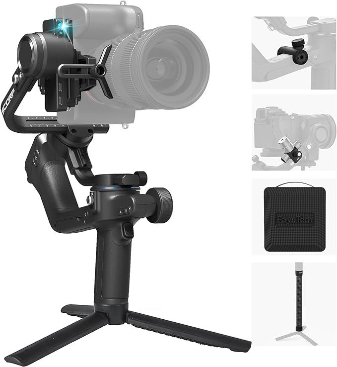 FeiyuTech SCORP 2 [Combo]: Camera Gimbal Stabilizer + Poratble Bag+ARRI Rosettes Gear+Carbon Fiber Bar,Built-in AI Tracker,1.3'' Touch Screen,for Sony/Canon/Nikon/Fujifilm Mirrorless&DSLR Camera