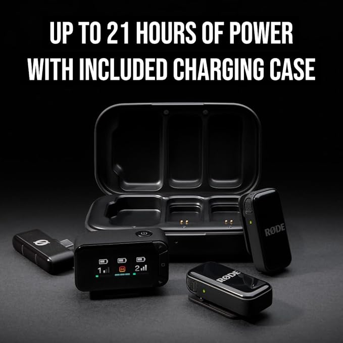 RØDE Wireless Micro - Compact Wireless Microphone Camera Kit, Two Mics with Camera Receiver, Smartphone Receiver, and Charge Case for Content Creation - USB-C, Black