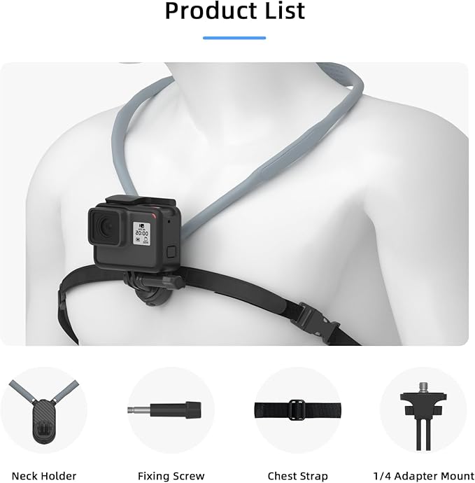 Jishane Neck Mount for Action Camera with Air Cushion, GoPro Mounts with Adjustable Strap, Compatible with Action Camera Accessories for Insta 360 X5 GoPro Hero 13/12/11/10 DJI OSMO Nano/Action 6