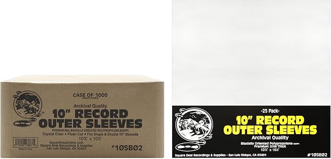 10" Record Outer Sleeves - Super Clear Premium 2 Mil Thick - Archival Quality BOPP - 10SB02 (1000)