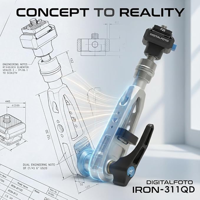 DF DIGITALFOTO 11" Magic Arm with F22 Quick Release, Elegant Strength Magic Arm with 1/4" 3/8" Thread Screw 360° Ball Heads for Monitor,Flash,Light,Camera Cage,Max Load Capacity 5kg (Glacier Silver)