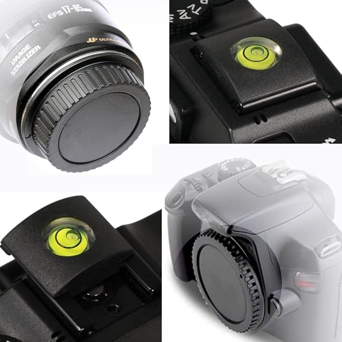 Rear Lens Cap and Front Body Cap for Canon EOS 850D 250D 90D, Rebel SL3 T8 T8i T7, 200d ii, and More Canon DSLR and Hot Shoe Cover with Bubble Spirit Level Fire Rock (2 Sets)