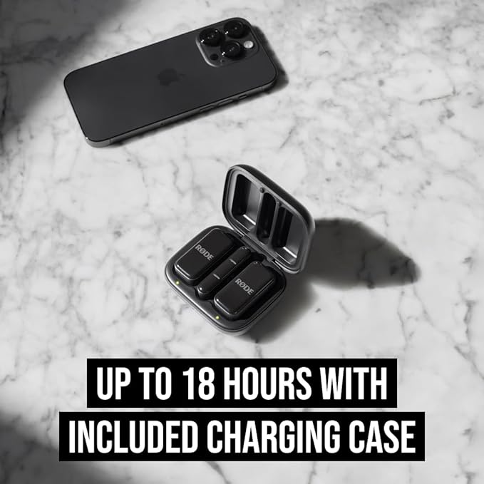 RØDE Wireless Micro - Compact Wireless Microphone, Two Mics with Charge Case for Smartphone Content Creation - Lightning, Black (iPhone ONLY)