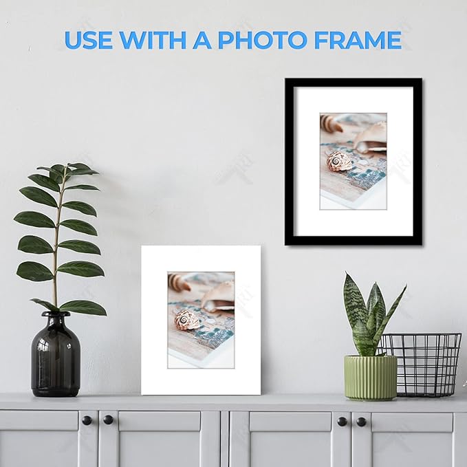Golden State Art, Acid Free, Pack of 5, 8x10 White Picture Mats Mattes with White Core Bevel Cut for 5x7 Photo + Backing + Bags