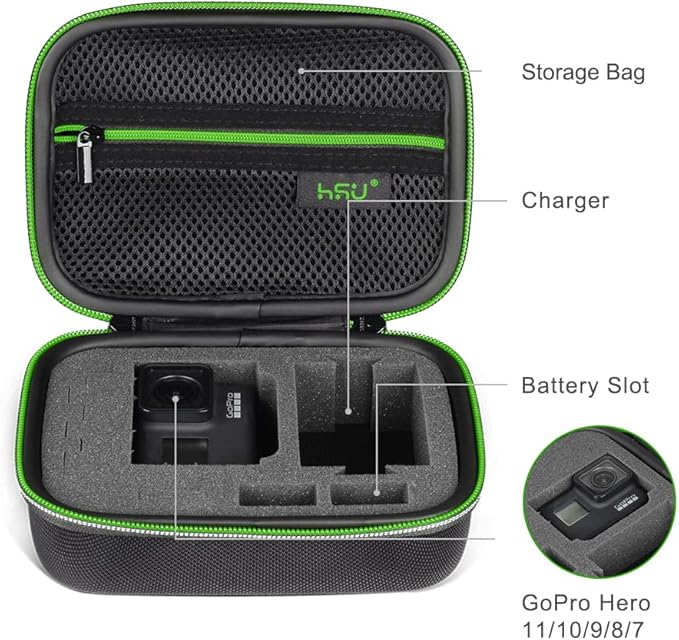 Carrying Case for GoPro Hero 13/12/11/10/9/8/7/6/5 Black and Accessories, HSU Protective Security Bag, Storage Solution for Adventurers-Upgraded Interior Foam