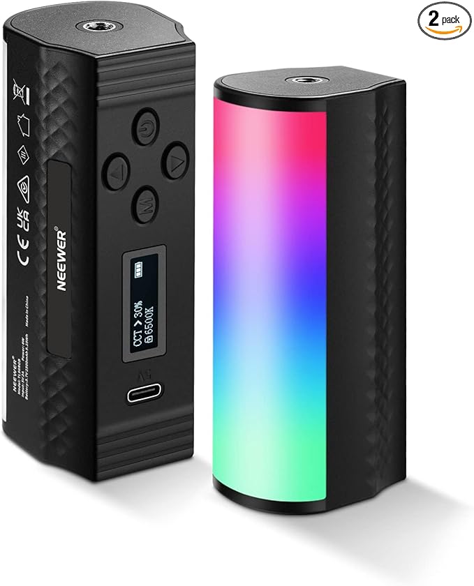 NEEWER Basic 2 Pack Magnetic Handheld Light Wand, 360° Full RGB Mini LED Video Light Stick with 2500mAh Battery,2500-8500K Dimmable Camera Tube Light for Photography TikTok YouTube Vlog,TL96RGB