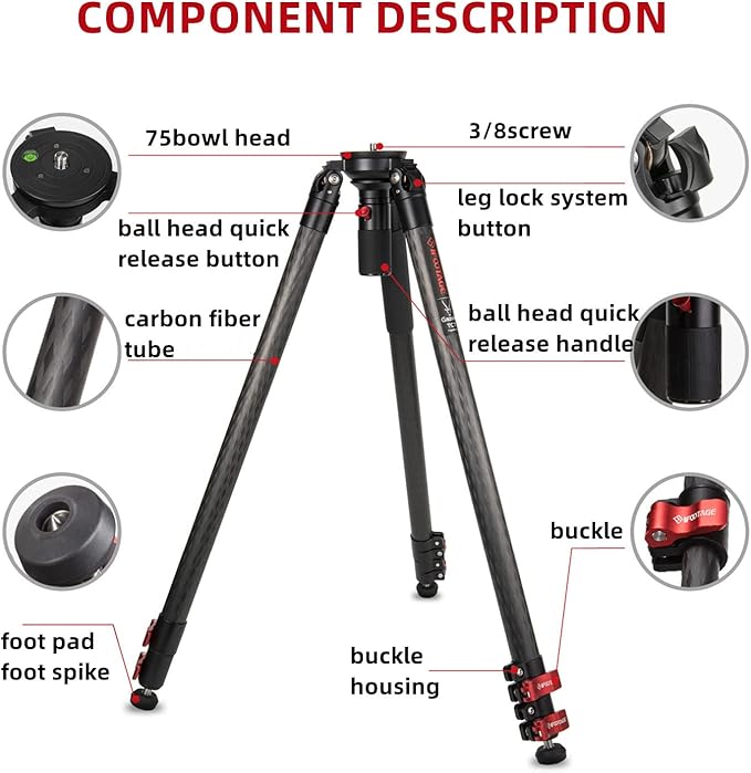 IFOOTAGE Gazelle TC9 Carbon Camera Tripod, 65" Professional Video Tripod 3 Sections with Quick Release Handle,Compatible with DSLR Camcorder