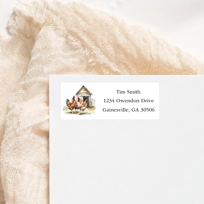 Address Labels Personalized Return Address Labels, 2.6" x 1" Farm Chicken Custom Mailing Label for Envelopes (30-1200) Customized Self Adhesive Stickers Printable Mail Envelope Adress Label, White