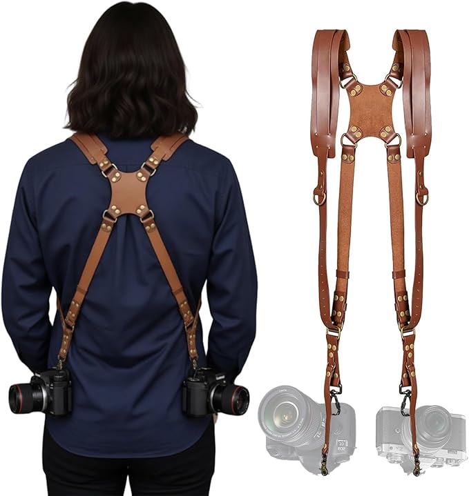 KINGTAIXIN Camera Harness, Dual Camera Harness for Photographers, Leather Camera Strap for Two-Cameras for DSLR/SLR Strap