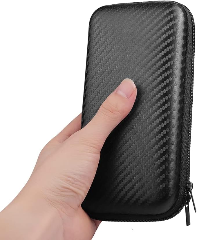 iMangoo Travel Essentials Electronics Organizer Charger Case Portable Dual Zipper Shockproof Pouch Tech Purse Cord Cable Pouches Power Bank Storage Accessories Bag for Women Men,6.5x3.2x1 Fiber Black