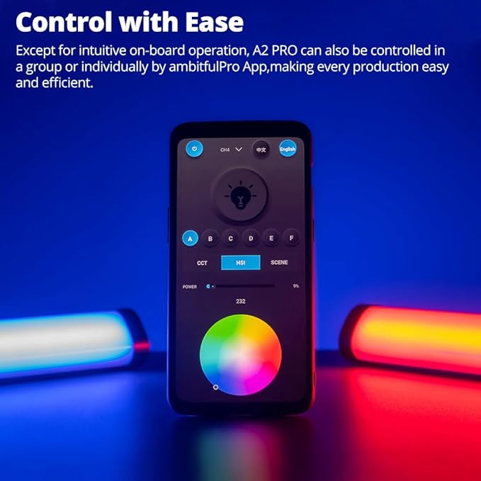 A2 PRO RGB Tube Light with App Control, High CRI95+ LED Video Light for Photography, 36000 Colors 26 FX Effects, 2500K-8500K Adjustable, Rechargeable Battery Light Bar - Studio Content Creation