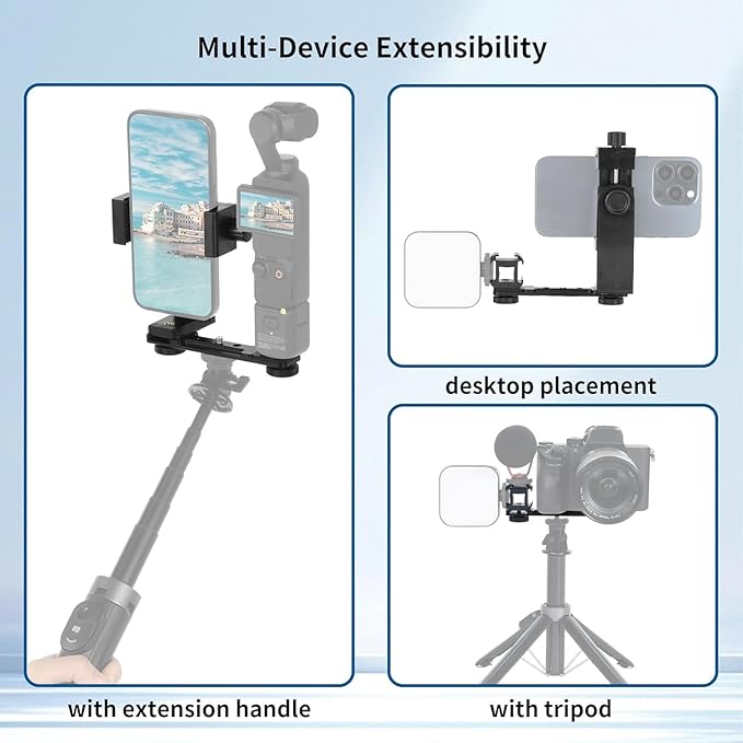 UTEBIT Phone Holder Mount for DJI Osmo Pocket 3, Universal Cell Phone Mount Expansion Pocket 3 Accessories Extension Rod, 1/4" Threads Hole for Tripod Selfie Stick, Cold Shoe for Mini Video Light Mic