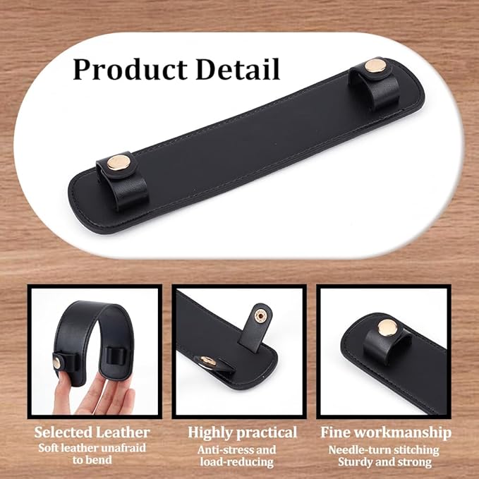 Beebeecraft 2 Sets Shoulder Strap PU Leather Black Replacement Detachable Imitation Leather with Alloy Button Protector Cover Bag Shoulder Handle Wrap Straps for Tote Bags Purse Women DIY Making