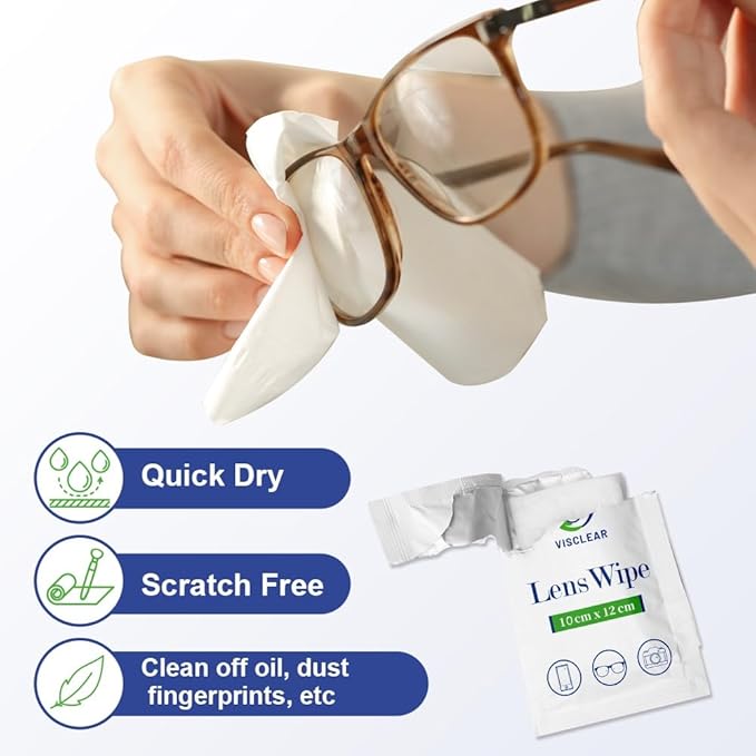 VisClear Lens Wipes for Eyeglasses, 100 counts, Ocean Scent, Individually Wrapped, Glasses Wipes, Safe for Eye Glasses,Camera Lens & Electronic Screens