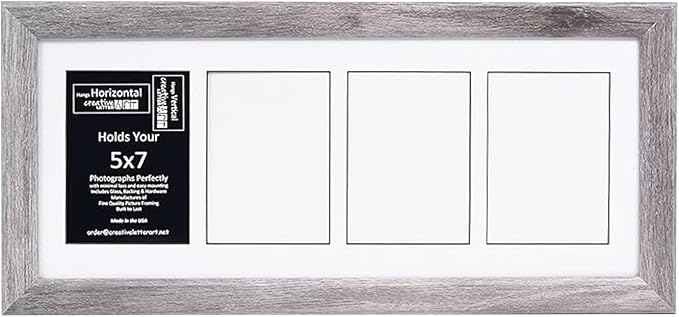 Creative Letter Art 4 Opening Glass Face Driftwood Picture Frame to hold 5 by 7 inch Photographs including 10x24-inch White Mat Collage