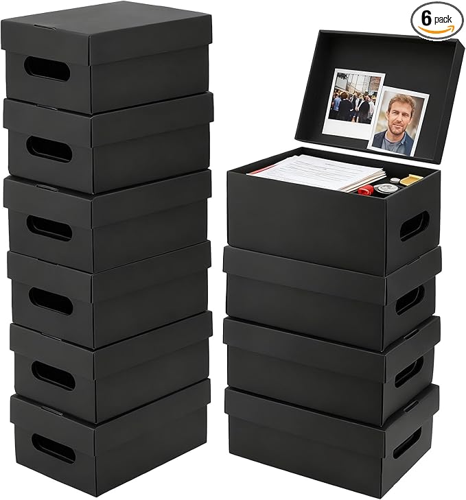 aopule 10PCS Photo Storage Box for 5"x7" Photos,12.3“ x 7.28“ x 5.3“ Picture Box Store and Protect Pictures with Lid, Photo Storage Box Documents Black