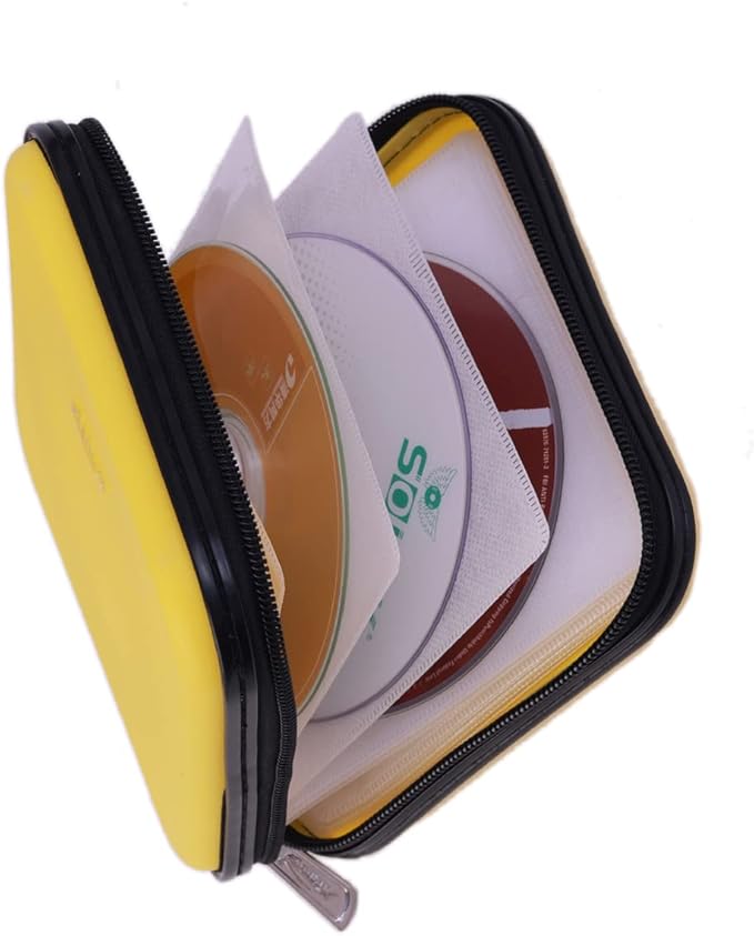 CD DVD Wallet, 32 Capacity Heavy Duty, DVD CD Case Holder for Car,Portable DVD/VCD Storage Disk, Hard Shell Sturdy case, Car CD Disk Holder,Booklet, Blu-ray Wallet (32 Capacity,yellow)