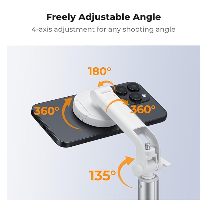 K&F CONCEPT Popod 72" Phone Tripod, 3-in-1 Clip & Magnetic Selfie Stick with Remote, Automatic Phone Tripod Stand, Compatible with iPhone 17-12 Series Android Phones 1/4" Screw Accessories(White)