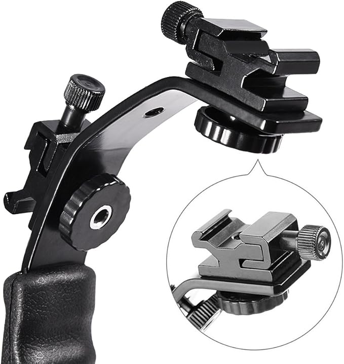 Camera L Bracket Mount Video Grip L Shaped Aluminum Alloy Heavy Duty Camera Bracket Holder with Dual Flash Cold Shoe Mount 1/4" Tripod Screw for DSLR Camcorder