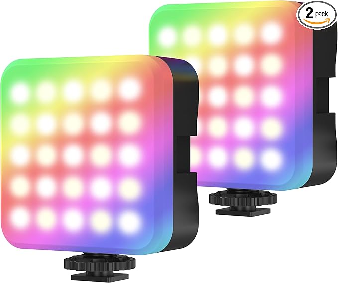 Zeadio RGB Camera Video Light - 800LM Adjustable 3000K-7000K Color Temperature & 6 Colors, CRI95 Portable Pocket LED Light for DSLR/Tabletop Filming/Selfie/Cell Phone/Photography, Pack of 2