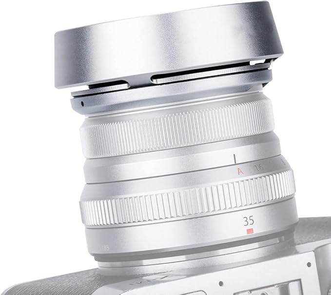 JJC Silver Metal Bayonet Lens Hood for FUJINON XF 35mm F2 R WR/FUJINON XF 23mm F2 R WR, Fuji 35mm F2 Lens Hood, Fuji 23mm F2 Lens Hood, 35mm F2 Hood, 23mm F2 Hood, Replaces Fujifilm LH-XF35-2 Hood