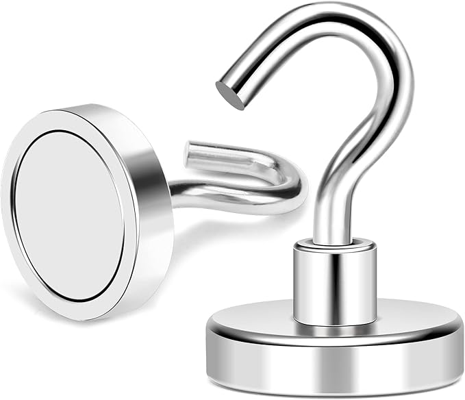 MIKEDE Magnetic Hooks, 85Lbs+ Heavy Duty Magnetic Hooks for Cruise Cabins, Super Neodymium Hanging Hooks Strong Magnets with Hook for Fridge, Magnetic Hanger for Grill, Toolbox, Storage, 4 Pack