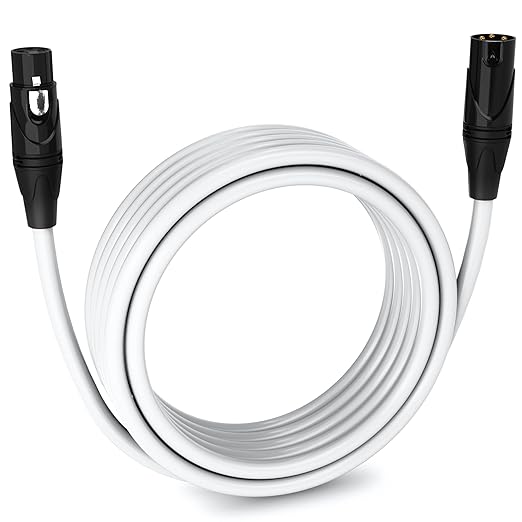 LyxPro 20 Feet XLR Microphone Cable Balanced Male to Female 3 Pin Mic Cord for Powered Speakers Audio Interface Professional Pro Audio Performance and Recording Devices - White
