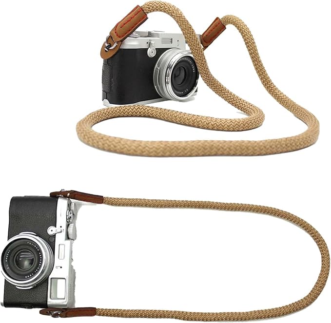 Adjustable Rope Camera Neck Strap – Braided Shoulder Strap with Secure O-Ring & Soft Leather Pad for DSLR, Mirrorless, and Digital Cameras