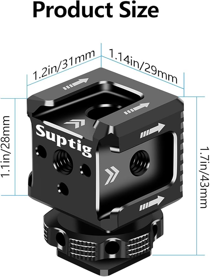 Suptig 3 Port Cold Shoe Mount with 1/4"-20 Thread for Camera Cage Flash LED Monitor Microphone etc.