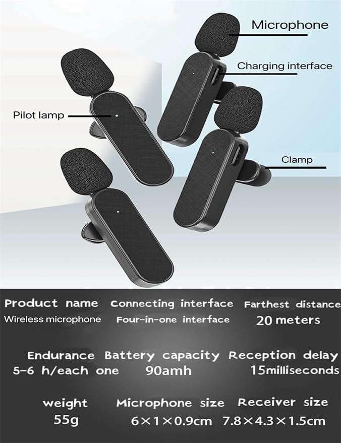 3 in 1/Four in one Wireless Lavalier Microphone for iPhone,iPad,Android,Camera,Computer,mini Noise Reduction Recording Mic Ultra-Low Delay,for Vlog/TikTok/YouTube Live Stream (3 Mic)