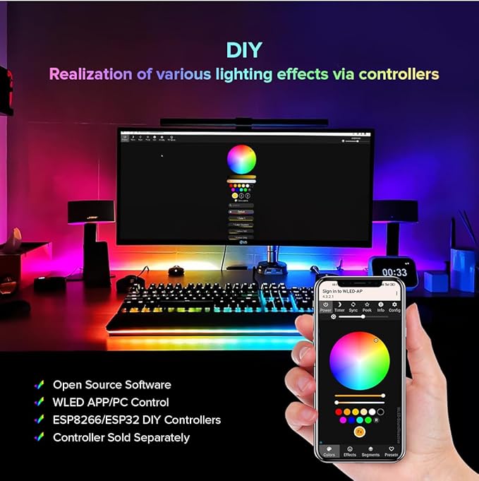 BTF-LIGHTING FCOB COB XGB1338(WS2812B) IC RGB 160LED/m 480IC LED Strip DC5V 9.8FT Individual Addressable Flexible High Density Uniform Light Dream Chasing Color 0.19in Width(NO Adapter or Controller)