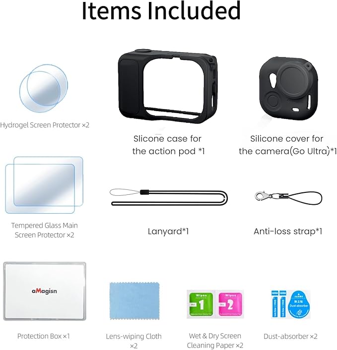 Silicone Protective Case for Insta 360 GO Ultra with 2Pcs HD Tempered Glass Screen Protectors and 2 Lens Films，Anti-Scratch Shockproof Full Body Skin for Insta360 GO Ultra Camera Accessories