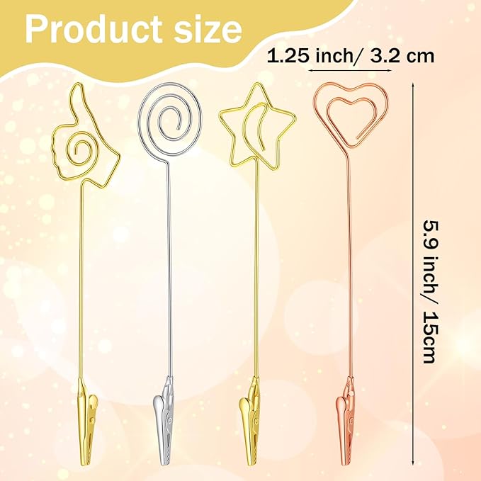 Sibba 4Pcs Card Holder Photo Memo Clip Matchstick Extenders Metal Joints Clips, Multi-Functional Table Place Card Holders for Decoration Clips Christmas Cards Display Party Gathering Wedding Banquet