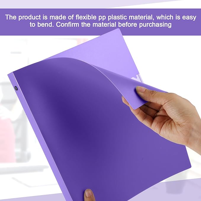Henoyso 8 Pcs 3 Ring Binder 1/2'' Round Fits Letter Size 8.5'' x 11'' Paper Plastic Flexible Binder Holds 140 Sheets with 1 Pockets Versatile Organizer for Home Office School (Purple)