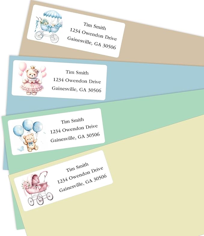 Address Labels Personalized Return Address Labels, 2.6" x 1" Baby Shower Custom Mailing Label for Envelopes (30-1200) Customized Self Adhesive Stickers Printable Mail Envelope Adress Label, White