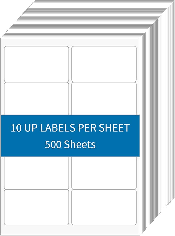 2” x 4” Shipping Labels 5000 Address Labels Printable, White Sticker Label Sheets for Laser Inkjet Printers (10 Labels/Sheet, 500 Sheets)