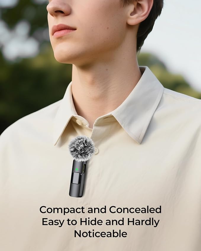 3-in-1 Microphone for iPhone, Android, Camera, Wireless Microphones, Mini Microphone, Lapel Mic with Noise Reduction, Crystal Clear Sound & 7H Battery for Vlogging, Portable Recorders
