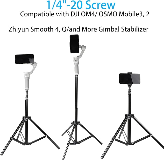 PellKing 2in1 Tripod Extension Rod 59in Adjustable Selfie Stick with Phone Clip for DJI OM4 SE 5/Osmo Mobile 6 3 2/Feiyu Zhiyun and More Hand Held Gimbal Stabilizer Accessories