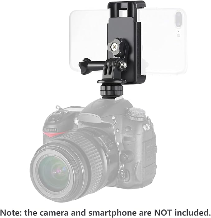 NEEWER Phone Holder/Hot Shoe Mount Adapter Kit Action Camera Mount Compatible with GoPro Hero 12 11 10 9 8 7 6 5 DJI OSMO Action 4 3 2 iPhone 15 Pro Max 14 13 Pro Samsung S23 for DSLRs Ring Light
