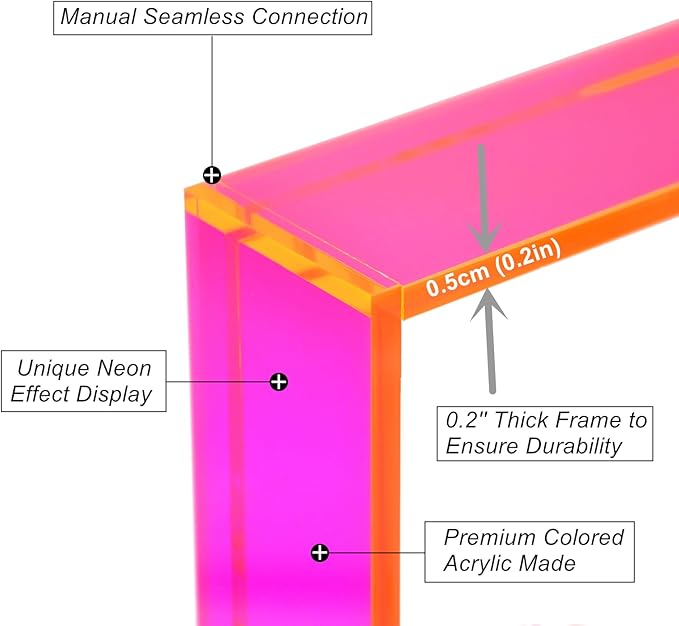 Gelite Acrylic A4 Frame to Display A4 Pictures or Smaller Mat-free Neon Floating Photo Frame for Wall and Tabletop, Neon Pink