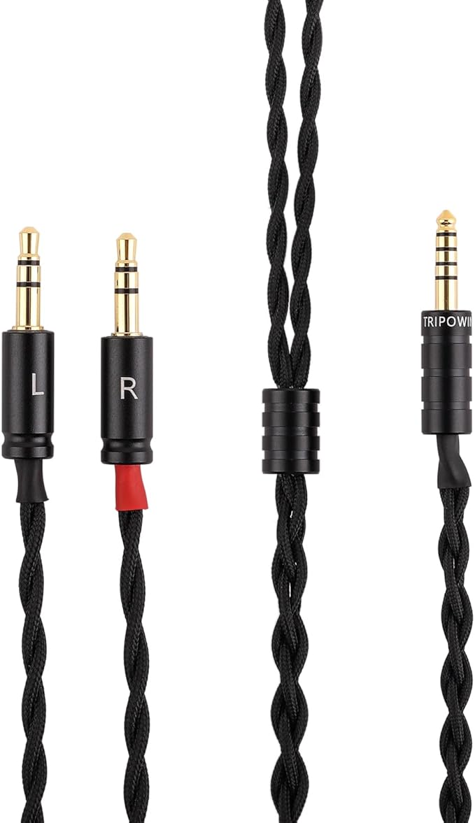 Linsoul Tripowin Nova Monitor Headphone Cable, Over-Ear Headphone Wire, 4-Strand Silver Foil/OCC Hybrid Upgrade Cable, 2M, Dual 3.5mm to 4.4mm/3.5mm/XLR Plug, for Musicians Audiophiles (4.4mm, Black)