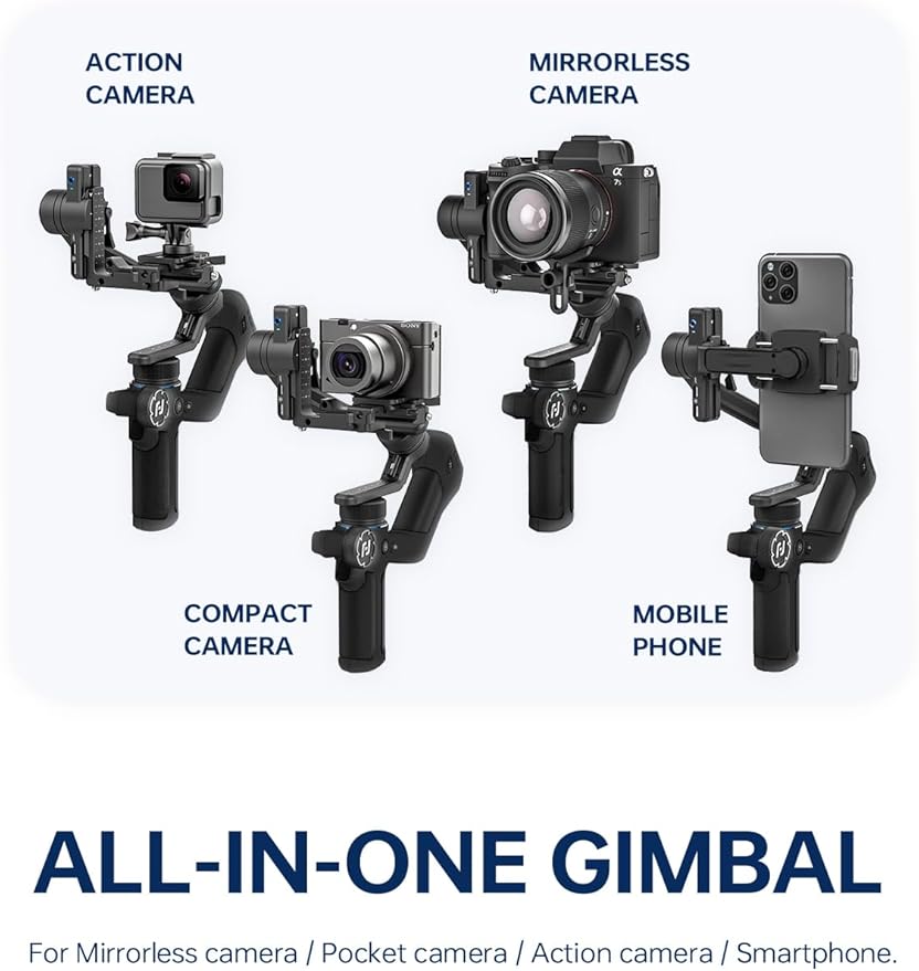 FeiyuTech SCORP Mini-2 Combo:Portable Bag+11''Carbon Fiber Pole+Fill Light,All in One 3-Axis Camera Stabilizer,Built-in AI Tracker Handheld Gimbal for Mirrorless Camera,GoPro,Smartphone (Black)