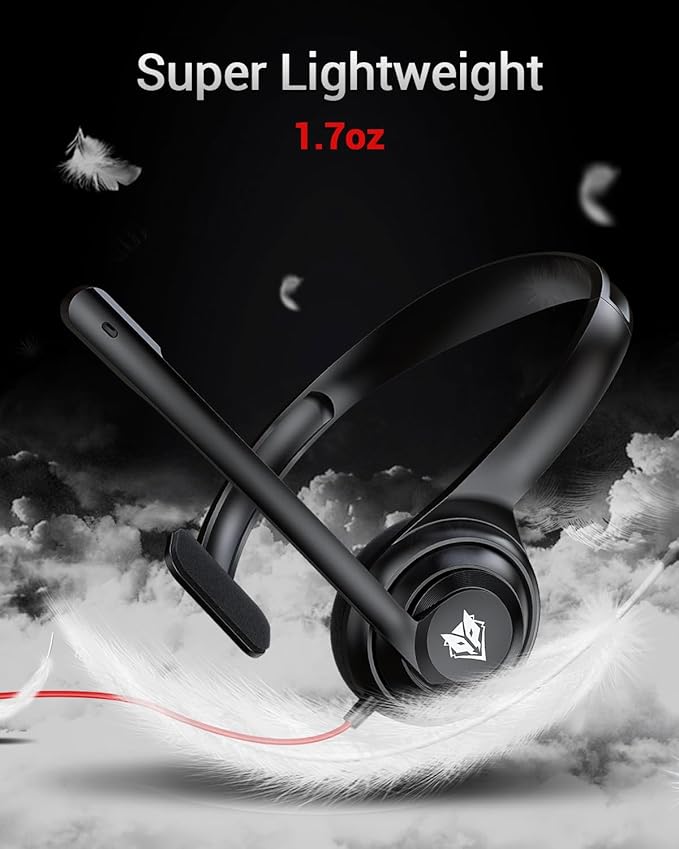 NUBWO HW02 USB C/3.5 Headset with Microphone,Computer Headset with in-line Mute & Volume Control,Wired Headset for Laptop,Skype,Zoom,Call Center,Meetings,Webinar,Home, Black